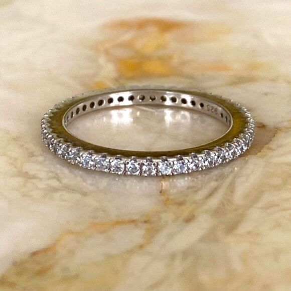 NEW 925 Sterling Silver & Cubic Zirconia Full Eternity Band Size 9 - Picture 4 of 15